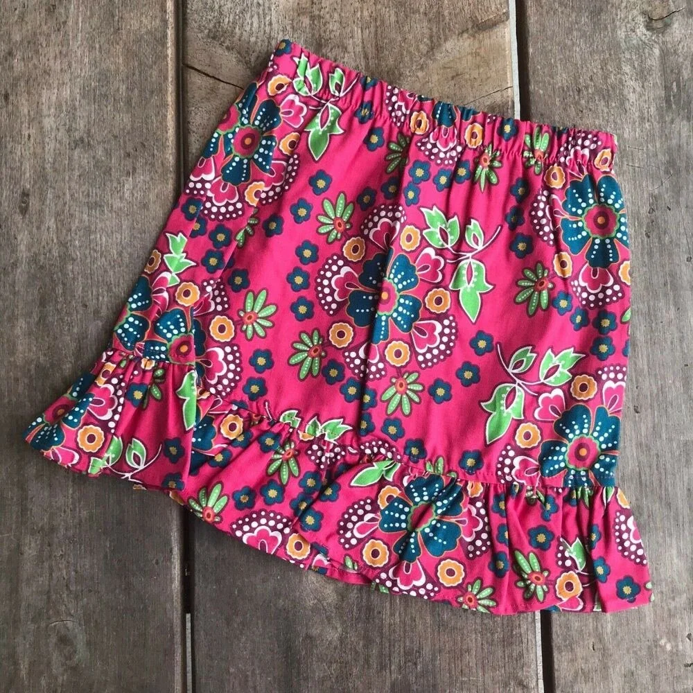 Chez Ami Patsy Aiken Girls Skirt Size‎ 5 Plum Floral Print Twill Elastic Waist